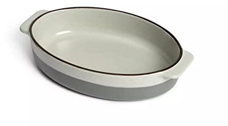 Speckle - Asador ovalado de cerámica de 29 cm, tamaño mediano, con un diseño de dos tonos, borde rústico y acabado de moteado inteligente