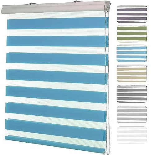 Vertikaljalousie 45 x 200 cm Doppelter Stoff, durchscheinend Sonnenschutz-Vertikaljalousie mit Verstellbarer Kette für Fenster und Türen, Küche, Blau