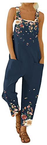 Manguun Mode Online-Shop|Outletlässige Damen Mit Gummizug Lässige Dünnee Böhmen Mit Taschen Grafisches Fließen YOG Strampler Women High Waist Overkariert Taillierte Frühjahr Blau
