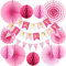 Pink Reusable Birthday Decorations Kit Pink Birthday Party Decorations Reusalbe Birthday Banner Bunting Honeycomb Paper Lanterns Paper Fans