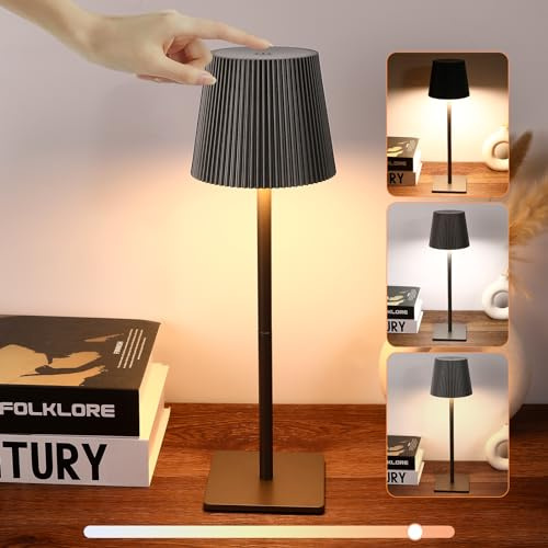 Lampada da Tavolo senza Fili, LED Lampada da Tavolo Ricaricabile con Controllo Tattile, Dimmerabile 3 Luci, IP54 Impermeabile Lampada per Interno Esterno Camera Ufficio Bar Ristoranti - Grigio
