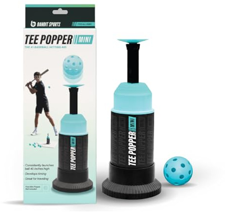 Bandit Sports Baseball Training Mini Tee Popper, Hitting Tee for Perfect Swings, Batting Machine for Practicing Hitting Without a Pitcher (1 Popper Ball Included)