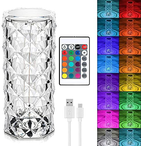 Anyingkai LED Tischlampe aus Kristall,Crystal Table Lamp Diamond,Kristall Lampe LED,Touching Control Rose Crystal Lampe[16 Farben & 4 Modi ] Crystal Diamond Lamp,LED Touch Lampe USB Aufladbar