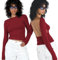 Arkim Women's Long Sleeve Tops Backless Top Y2K Top Sexy Street Fashion New Long Sleeve Tops Women Tight Shirt(Burgundy-Long Sleeve,S)