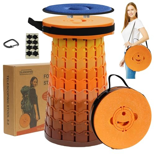 ALEVMOOM Upgraded XXL 50CM Collapsible Stool with Cushion, Telescopic Folding Stools for Adults Max Load 450KG, Retractable Portable Seat for Camping Fishing Hiking BBQ Outdoors