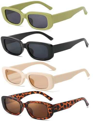 Dwenarry Bunte Party Sonnenbrille Rechteckige Vintage Sonnenbrillen Rtro Trendy Brille Set für Damen Plastik Aesthetic Partybrillen Fasching 4 Stücke
