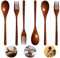 Lot de 6 Couverts En Bois Fourchette Cuillère, Petites Cuillère à Mélanger En Bois, Japonaise Ustensiles De Cuisine En Bois, Fourchettes à Gâteau, pour Cuisine Maison Restaurant Extérieur