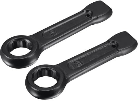 sourcing map 2Pcs Slogging Ring Spanner 30mm 32mm High Tensile Steel Straight Handle Box End