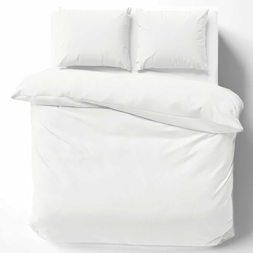 Cotton Castle Bettwäsche Bettgarnitur Bettbezug 100% Baumwolle 135x200 155x220 200x200 200x220, Farbe:Weiß, Größe:155 x 220 cm