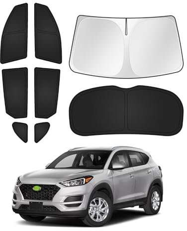 Canvcle Sonnenschutz für Hyundai Tucson 2016-2021, Zubehör, Windschutzscheibe, Seiten- und Heckscheibenabdeckung, Sonnenblende, Sichtschutz, Hitzeschutz, Schwarz, 8 Stück