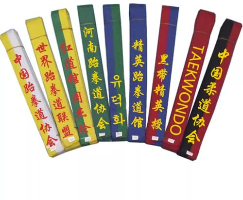 TANZEQI Bestickter Gürtel für Taekwondo Hapkido Kampfsport/Karate Gürtel Judo Kickboxen Ju-Jitsu Shotokan Junior, Schwarz, 70.86“/180m