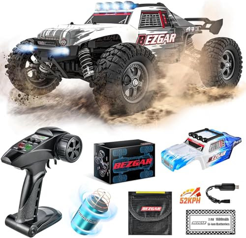 BEZGAR HM124 Bürstenlose Fernbedienungs Auto, 4WD RC Auto MAX 52 km/h, 1/12 Schnelle RC Autos für Erwachsene, 2.4GHz All Terrain Wasserdicht Rennauto Geländewagen für Kinder Erwachsene