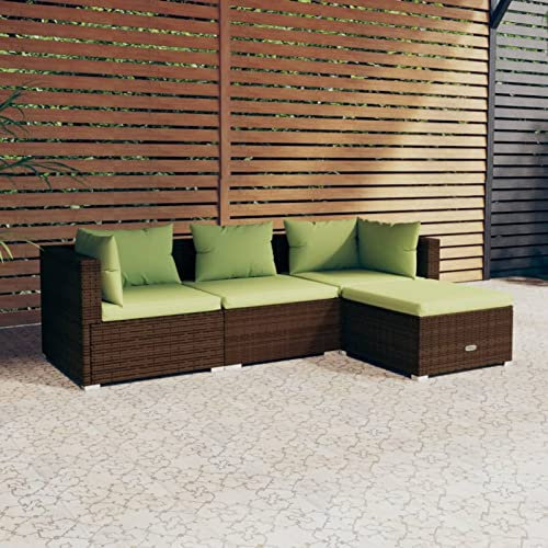 SECOLI Gartenlounge Outdoor Gartensofa loungemöbel Outdoor polyrattan Balkon Lounge balkonmöbel Terassenmöbel außen Ecklounge Balkon-Braun und Grün-4-tlg-3