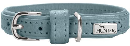 HUNTER SOHO MINI Dog Collar Colour: Light Blue, Cowhide Leather, Soft and Supple, Gentle on Fur, Lightweight, for Small Dogs and Puppies, Made in Germany, Size: 24