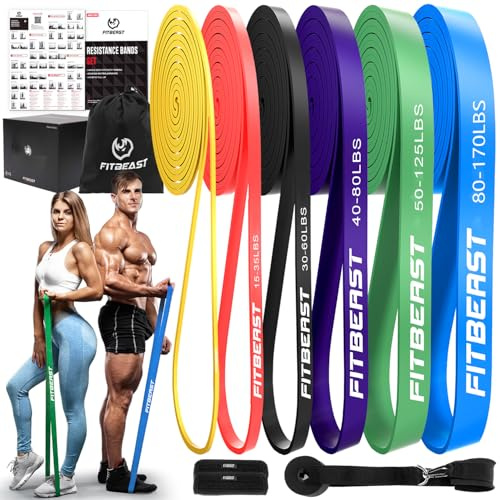 FitBeast Widerstandsbänder Multi-Level-Klimmzugbänder Set - 6 Stufen, ideal für Heim-Fitnessstudio, Körperformung und therapeutische Übungen