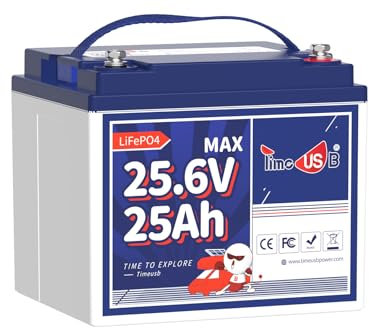 Timeusb Lithium Batterie 24V 25Ah LiFePO4 Akku 1280W Dauerlastleistung, 50A BMS Schutz,2C Hohe Entladerate,640Wh Energie für Elektro-Rasenmäher Mobilitäts-Roller Landwirtschaftliche