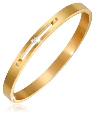 JJDreams 6MM breiter Gold-Ton Armreif mit einem Stein,Zirkone Armreif,Edelstahl Armband,Gold