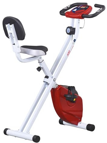 HOMCOM Faltbarer Heimtrainer - Zusammenarbeit Aosom.de x FFHandball - 8 Widerstandsstufen magnetisch mit Rückenlehne verstellbarer Sattel LCD-Bildschirm Multifunktion Herzfrequenzsensor rot