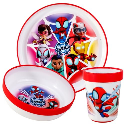 Spidey and His Amazing Friends 3pcs Reusable Bicolor Premium Kids Dinner Tableware Set Plate, Bowl & Tumbler, BPA Free