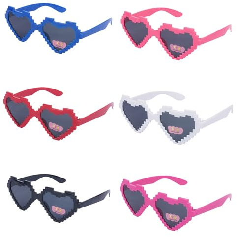 Minnhua 6 Stück Pixel Brille, Thug Life Pixelated Sonnenbrille, Farben Party Brille Partybrille Mosaik Herz Sonnenbrille Lustige Brillen für Fasching, Party, Cosplay, Kostüm