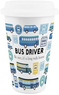 Purely Home Bus Driver Ceramic Travel Mug - Novelty Public Transport & Driving Themed Gifts - Reusable Silicone Lid Double-Walled Insulated Hot/Cold Drinks Cup