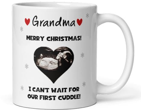 Confidently Quirky - Personalised Grandma Baby Scan Christmas White Mug, Grandma To Be Christmas Gift, Gift From Bump to Grandma, Grandma Christmas From Bump, Baby Scan Gift
