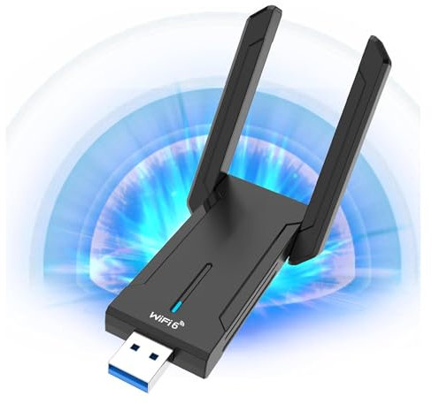 HOISGEAR Chiavetta WiFi USB per PC Fisso, WiFi 6 Adattatore USB 3.0 Portatile Adattatore Wireless 2x3dBi Antenne Adattatore WiFi Dual Band 2.4GHz/5.8 GHz WEP WPA2/WPA3-PSK per Win7/Win10/Win11