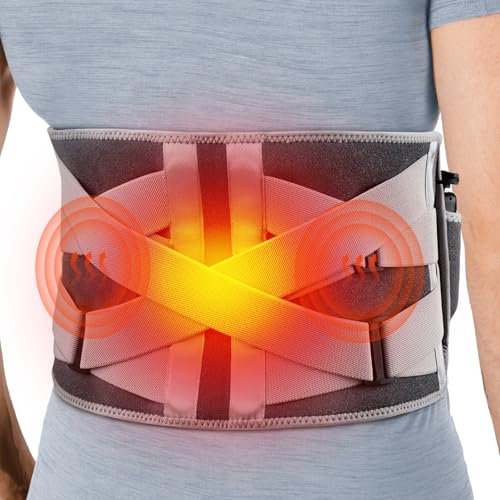 Comfheat Long Lasting Cordless Heating Pad mit Vibrationsmassage für Rückenschmerzen Relief, tragbare untere Rückenmassagegerät beheizte Rückenbandage mit 3 Vibration und 3 Wärme, passt Größe S/M