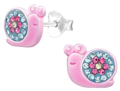 Monkimau Schnecke Kinder Ohrringe | 925 Silber | Mädchen Ohrstecker Schmuck | Hypoallergen & Nickelfrei | Kinderohrringe Geschenkidee