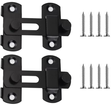 2 cierres deslizantes para puerta corredera, cerradura pequeña para puerta corredera con tornillo fijo, pestillo negro para puerta, ventana, armario
