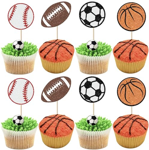 24 Packung Rugby Tortendeko Fußball Basketball Baseball Rugby Kuchen Deko Ballspiele Cupcake Toppers für Junge Mann Ball Tired Sports Olympische Spiele Weltmeisterschaft Geburtstag Party Kuchendeko