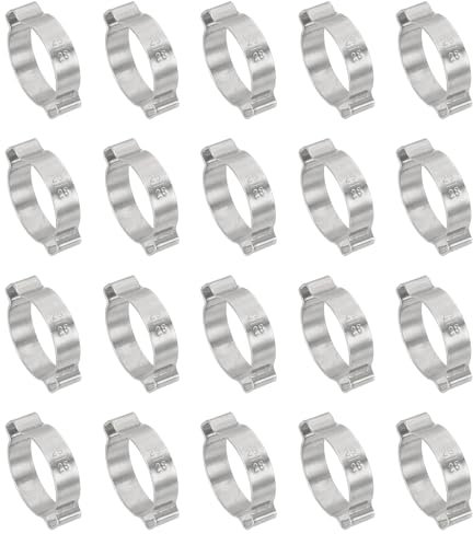 PATIKIL 20 Pack 25-28mm Double Ear Hose Clamp, 304 Stainless Steel O Clip Crimp Rings for Fuel Petrol Pipe Tube Fitting Connections, Silver Tone