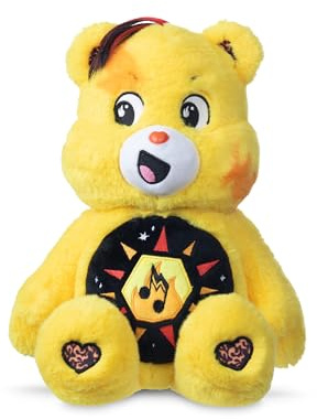 Care Bears Basic Fun 22cm Rock Theme Plush – Funshine Bear Eco-Friendly Soft Toy with Lightning Belly Badge – Collectible Plush for Kids & Fans, Yellow, 14