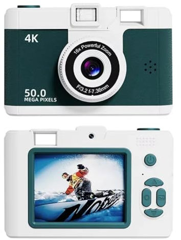 Ohulelks Appareil Photo Numérique 4K Rétro Double Objectif Multifonction CCD Caméra Thermique Instantanée pour Les Étudiants en Voyage Photographie Compacte Vert