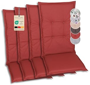GO-DE Textil Bequeme und attraktive Polsterauflagen für Hochlehner-Gartenstühle (4er-Set, Raute rot, Hochlehner)