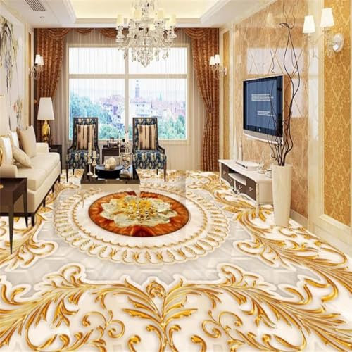 JCSMKFQ Selbstklebende PVC Aufkleber 3D Wohnzimmer Bodenfliesen Tapete Gold Rose Marmor Schlafzimmer Badezimmer wasserdichte Kunst Dekoration Wandbilder
