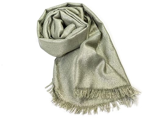 MAPIMANIA - Stola Elegante Donna Verde-Oro per Cerimonia e Matrimonio – Scialle Estivo in Seta 195x90 cm, Coprispalle per Abito da Sera