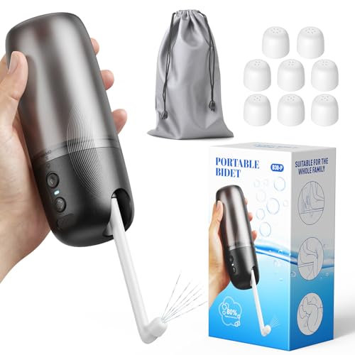 Portable Bidet, XstarG Rechargeable Travel Bidet Sprayer, 3 Pressure Modes Electric Toilet Sprayer for Personal Hygiene Clean, Baby Wash, Women Men Cleaning, 1200 mAh Battery, 230ml Tank, 9 Nozzles