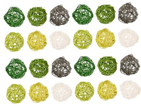 Garneck 24stücke Teiliges Gelbe Rattan Dekokugeln Aus Natürlichem Weidengeflecht Handgefertigt Leicht Und Vielseitig Verwendbar Für Bastelprojekte Weihnachtsbaumfüllung Garten Tischdekorat