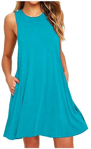 Robe Femme Ete Col Round sans Manches Mi-Longues Robe LâChe Grande Taille Dress A-Line Casual Robes DéContractéE LâChe Swing Robes De Cocktail Pas Cher Ample Tunique Dress pour Party SoiréE