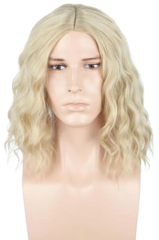 LeMarnia Männer Hellgold Kurze Lockige Perücke Halloween Kostüm Party Perücke(24#)