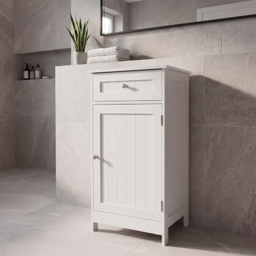 Bath Vida 1 Door 1 Drawer Freestanding Bathroom Cabinet, White, FSC 100%, H 77 x W 43 x D 34 cm