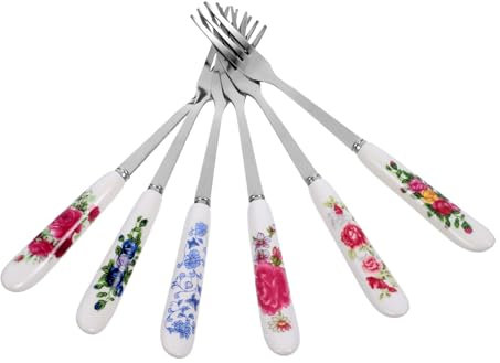 BESPORTBLE 6Pcs Portable Dessert Fork with Ceramic Handle Multi Functional Small Forks for Cake Fruit and Sweets for Parties and Gatherings and Elegant Design