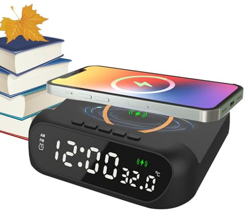 Réveil sans Fil, Réveil LED 3 en 1 À Charge Rapide avec Affichage De La Température, Station De Chargement, Numérique Réglable, Chargeur De Téléphone