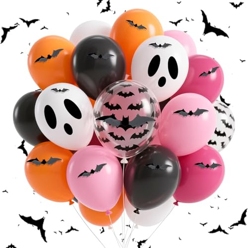 Set di 48 palloncini arancioni, neri e rosa, pipistrelli da 30,5 cm, in lattice, per ragazzi e ragazze, decorazioni per feste di compleanno a tema Halloween