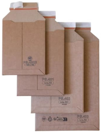 50 Stück Versandtaschen aus Karton 145x190mm Größe DIN A6, Selbstklebend mit Aufreißfaden, 50mm Füllhöhe, Portooptimierter Versand