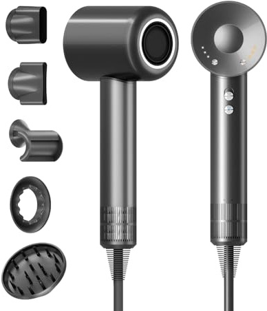 Haartrockner Föhn mit Diffusor – Haarföhn mit 5 Styling-Aufsätzen für Locken und alle Haartypen, 500M Ionen Fön, leiser Betrieb, 1600W bürstenloser Motor, ideal für Reisen und als Geschenk