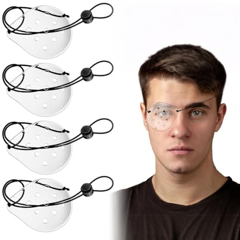 JYNXOR 4 Pcs Transparent Augenklappe Medizinisch Erwachsene, Tmungsaktiv Augenschutz Nach Augen Op, Verstellbare Augenpflaster Erwachsene Kinder, Augenschutz Nach Augen Op Mit Kleinen Loch