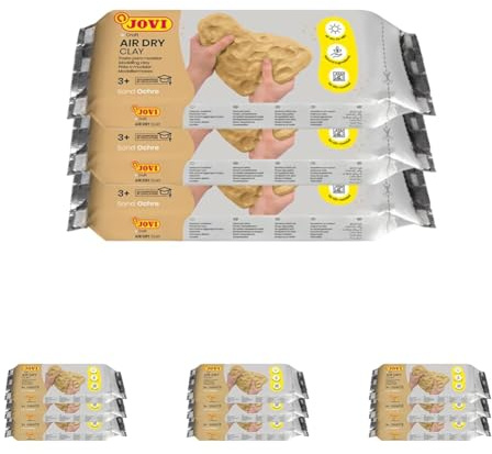 Jovi Air Dry Modelliermasse, gebrauchsfertig, lufttrocknend, auf Basis von Feuchtton, 250 g in sand, 12er Pack