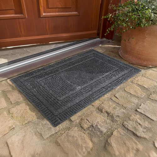 Wetterfeste Fussmatte außen rutschfest - Anthrazit 45 x 75 cm (Rechteckig) | Große Schmutzfangmatte wetterfest Outdoor Türmatte für Eingangsbereich & Balkon Fußmatte strapazierfähig und wasserabweisend